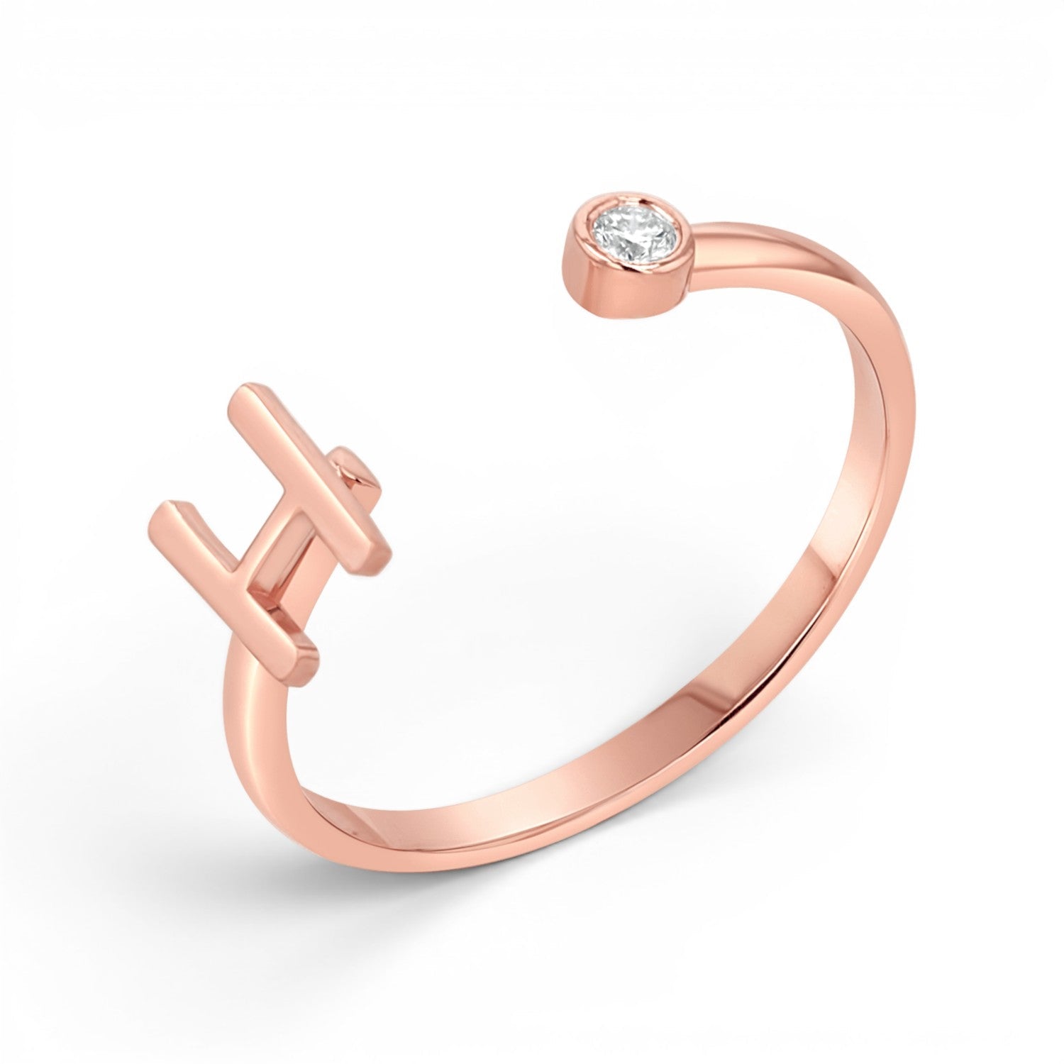 Solid Initial Letter Ring with Birthstone - Lotus Diamond
