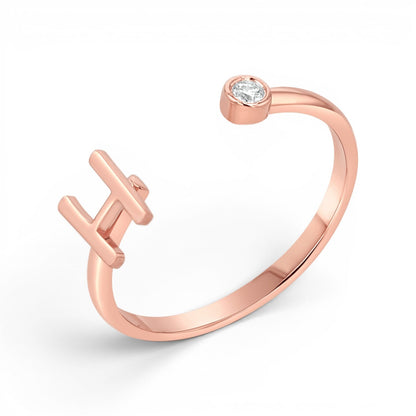 Solid Initial Letter Ring with Birthstone - Lotus Diamond