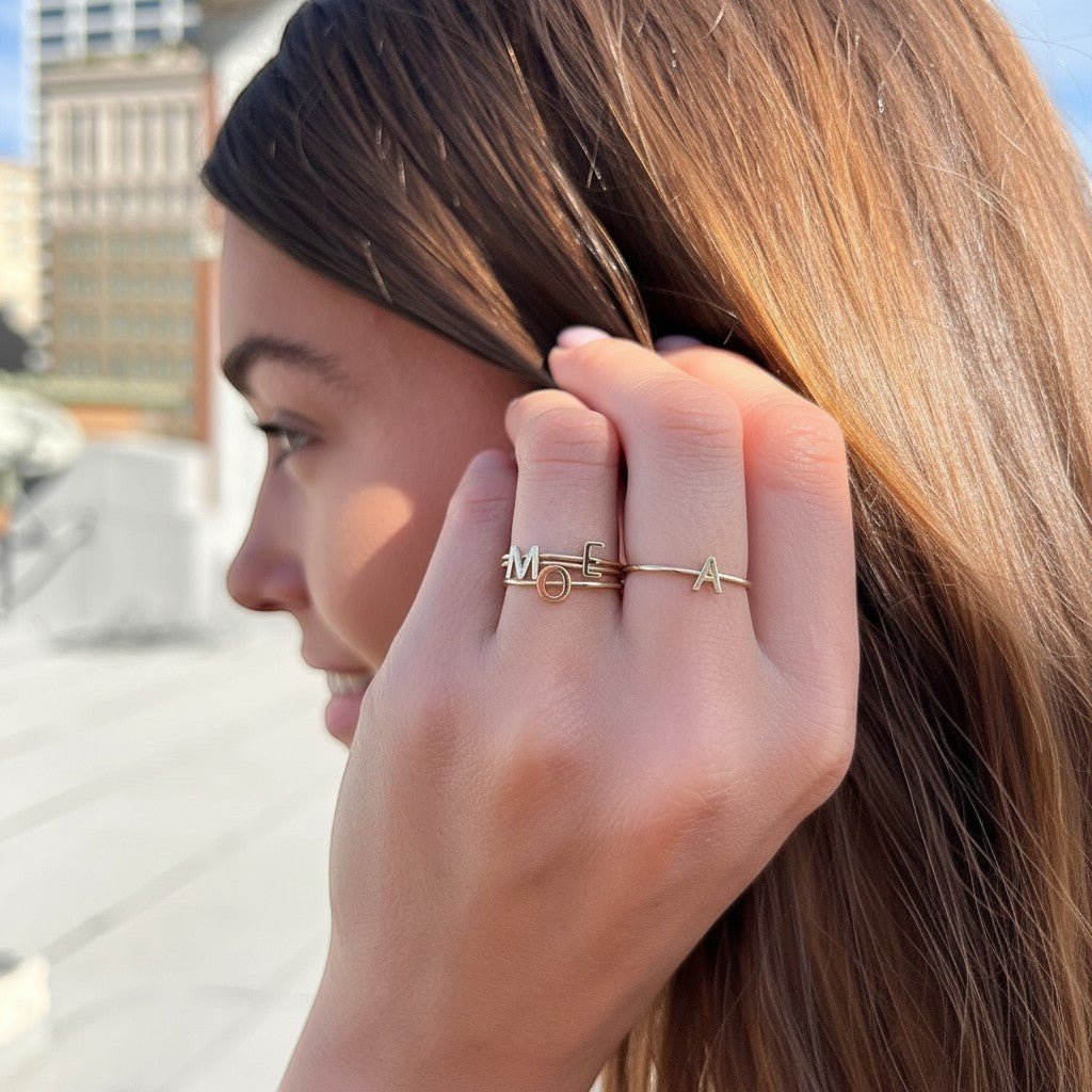 Solid Initial Letter Ring - Lotus Diamond