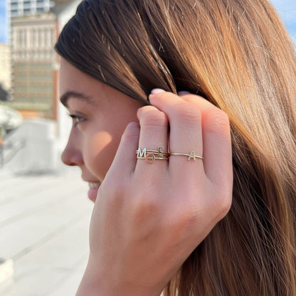 Solid Initial Letter Ring - Lotus Diamond