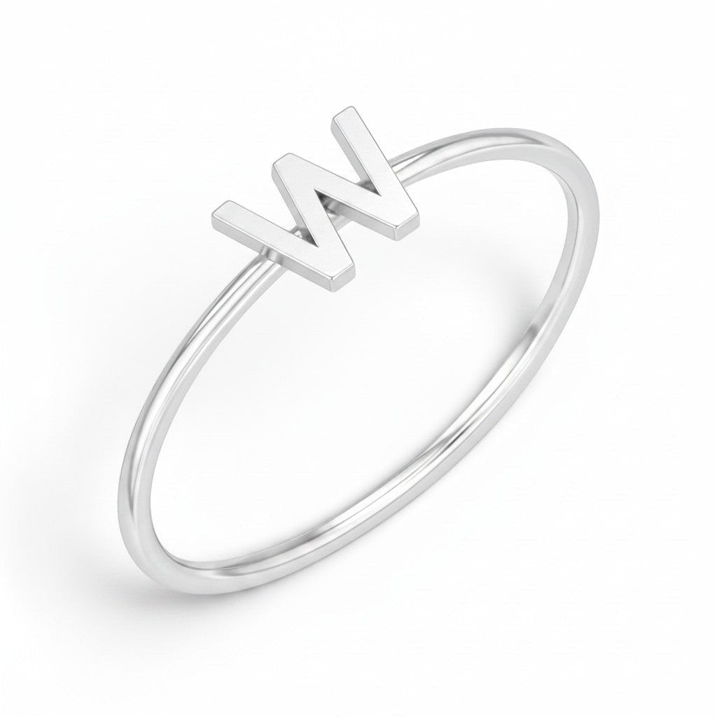 Solid Initial Letter Ring - Lotus Diamond