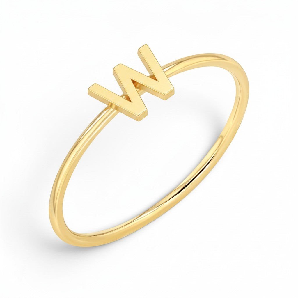Solid Initial Letter Ring - Lotus Diamond