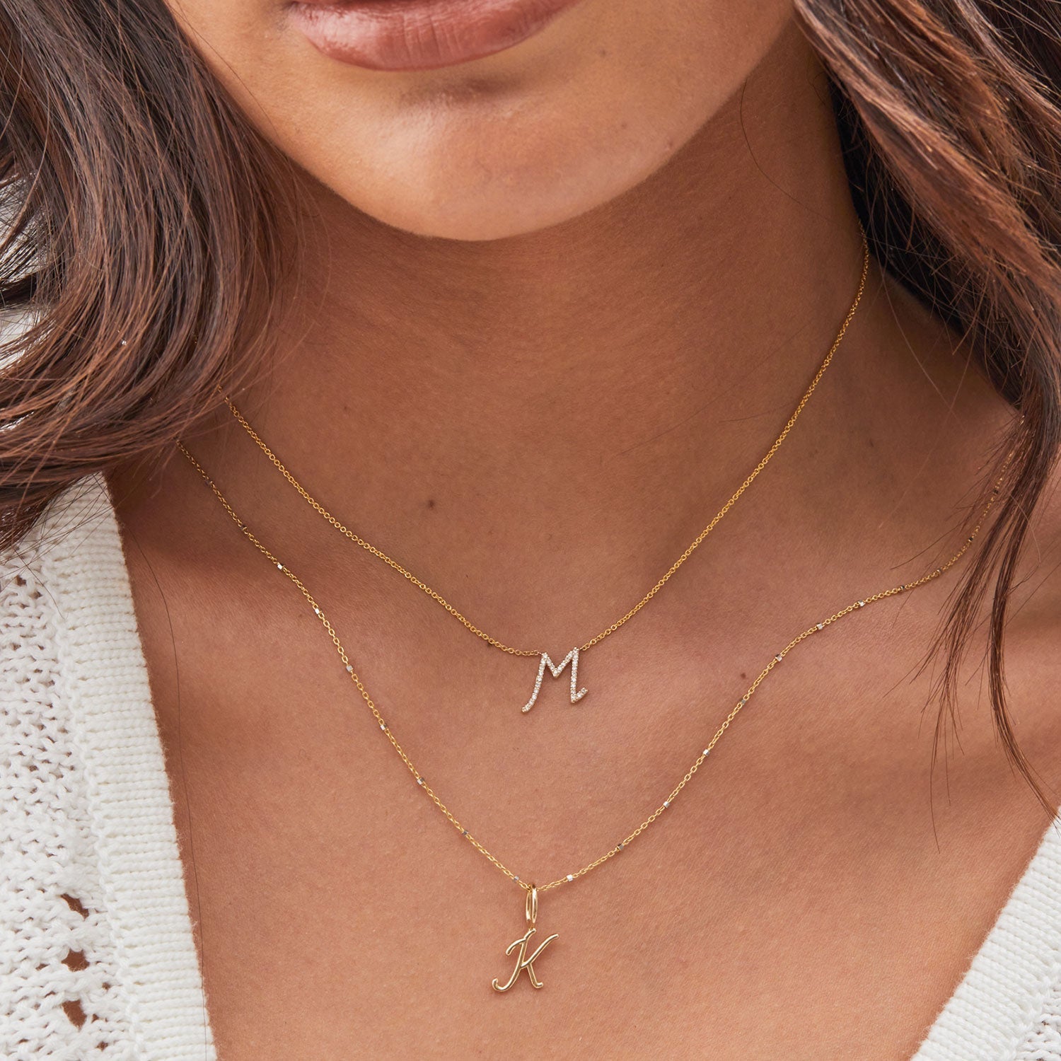 Solid Script Letter Charm - Lotus Diamond