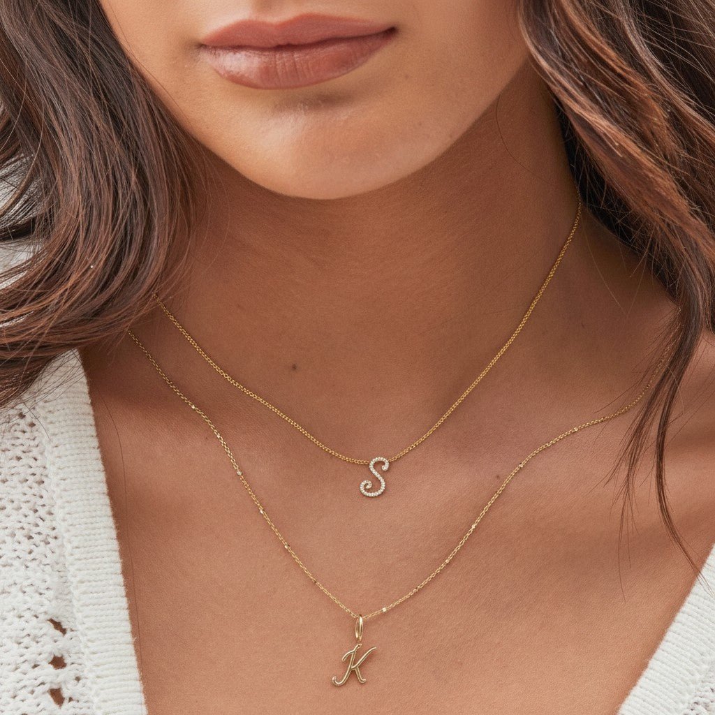 Solid Script Letter Charm - Lotus Diamond