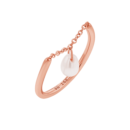 Solitaire Pearl Drop Chain Ring - Lotus Diamond