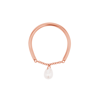 Solitaire Pearl Drop Chain Ring - Lotus Diamond