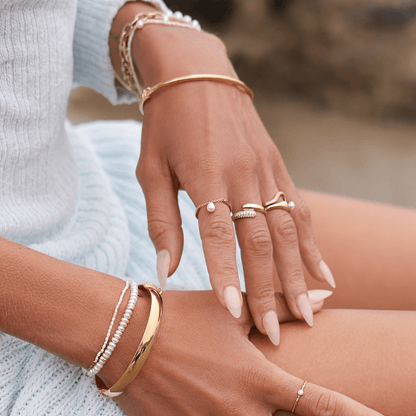 Solitaire Pearl Drop Chain Ring - Lotus Diamond