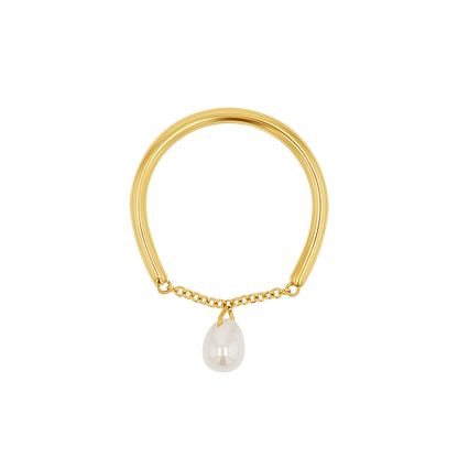 Solitaire Pearl Drop Chain Ring - Lotus Diamond