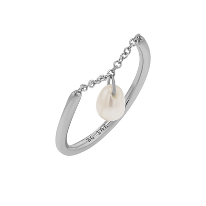 Solitaire Pearl Drop Chain Ring - Lotus Diamond