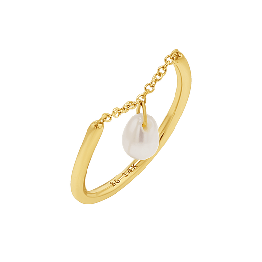 Solitaire Pearl Drop Chain Ring - Lotus Diamond