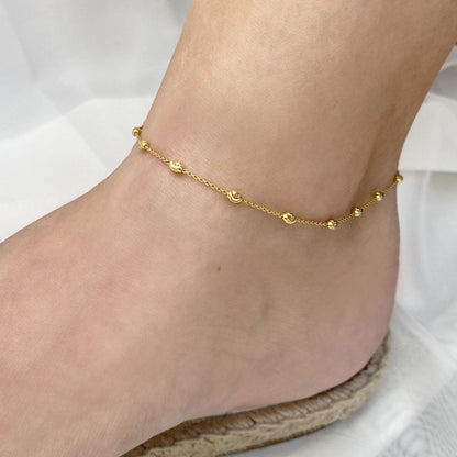 Spaced Mooncut Bead Anklet - Lotus Diamond