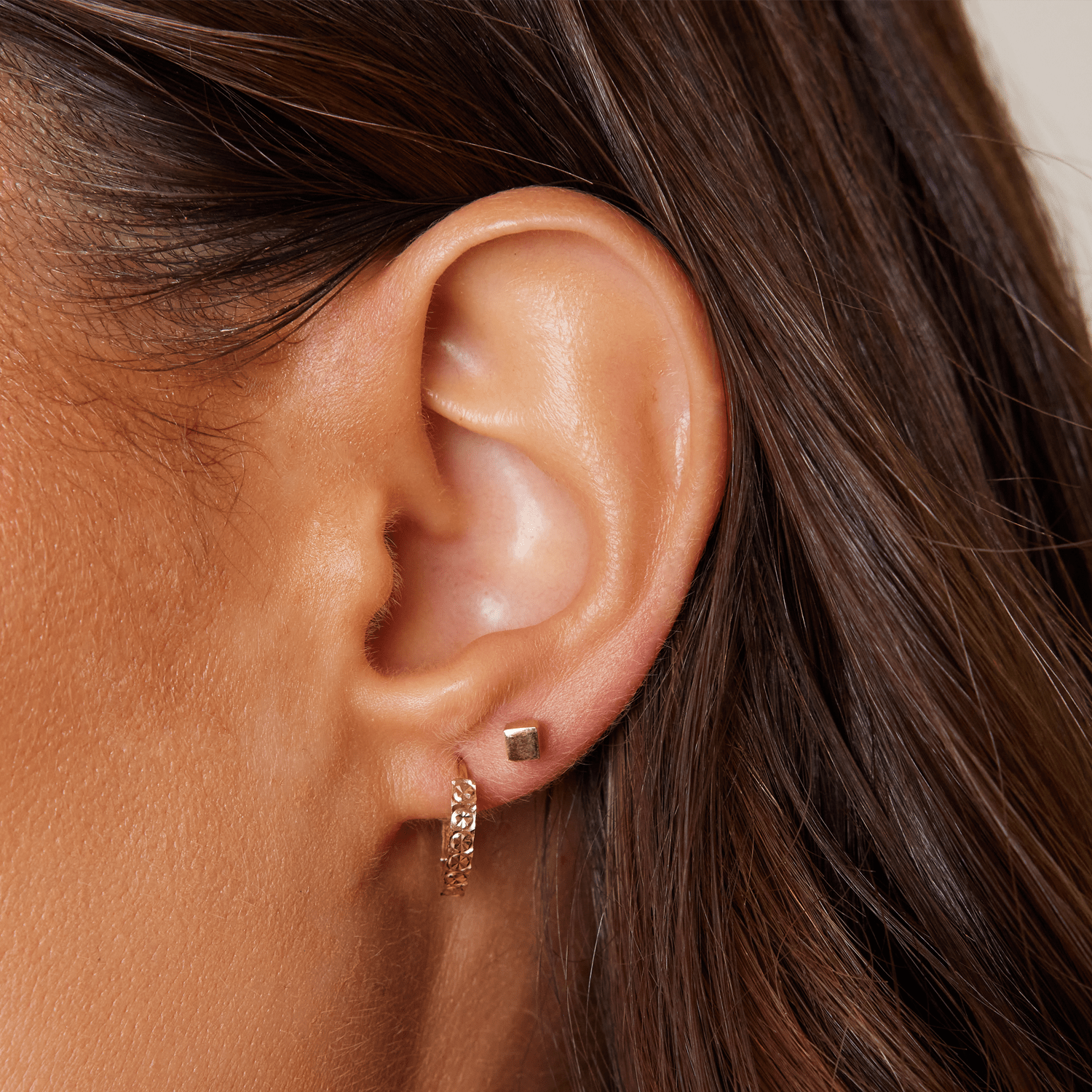 Square Block Stud Earrings - Lotus Diamond