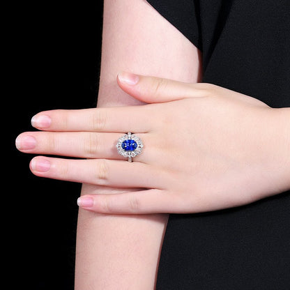 Sri Lanka Natural no - burn Royal Blue Sapphire Ring - Style A - Lotus Diamond
