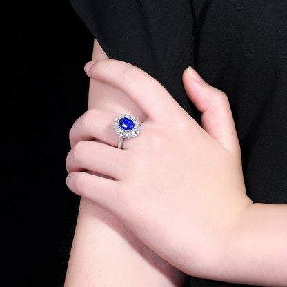 Sri Lanka Natural no - burn Royal Blue Sapphire Ring - Style A - Lotus Diamond