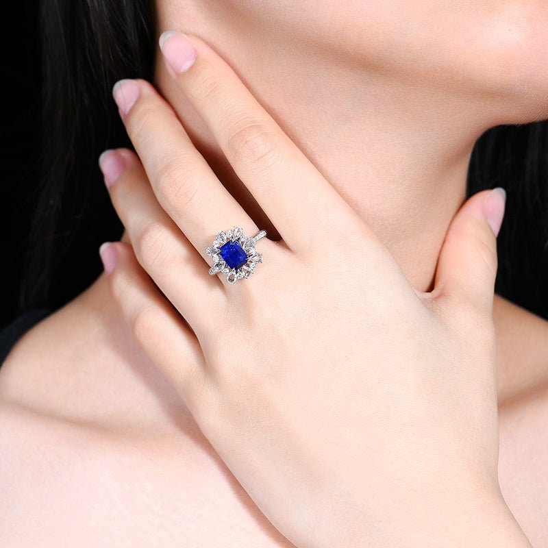 Sri Lanka Natural Royal Blue Ring/Pendant - Style A - Lotus Diamond