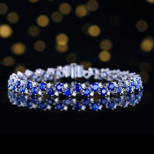 Sri Lanka Natural Royal blue Royal Blue Sapphire Bracelet - Style A - Lotus Diamond