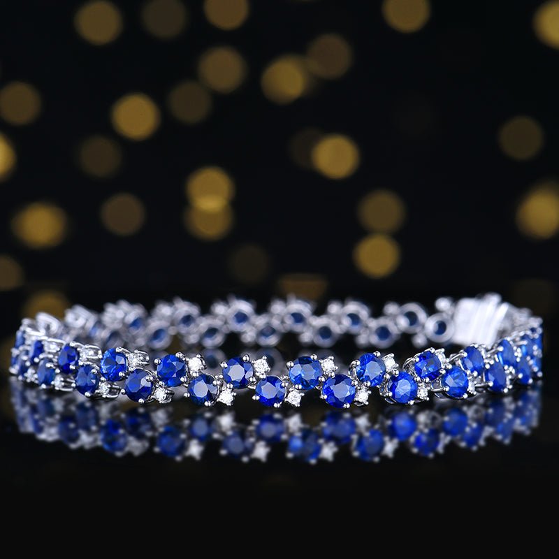 Sri Lanka Natural Royal blue Royal Blue Sapphire Bracelet - Style A - Lotus Diamond