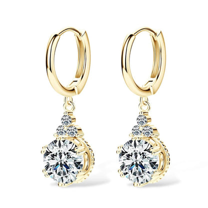 Sweetrain 1CT 2CT Moissanite Drop Earrings For Women Sparkling Lab Diamond 18K Gold Plated 925 Sterling Silver Dangle Earring - Lotus Diamond