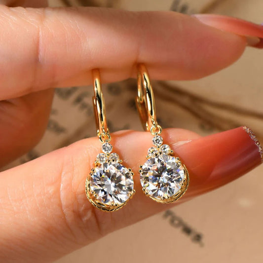 Sweetrain 1CT 2CT Moissanite Drop Earrings For Women Sparkling Lab Diamond 18K Gold Plated 925 Sterling Silver Dangle Earring - Lotus Diamond