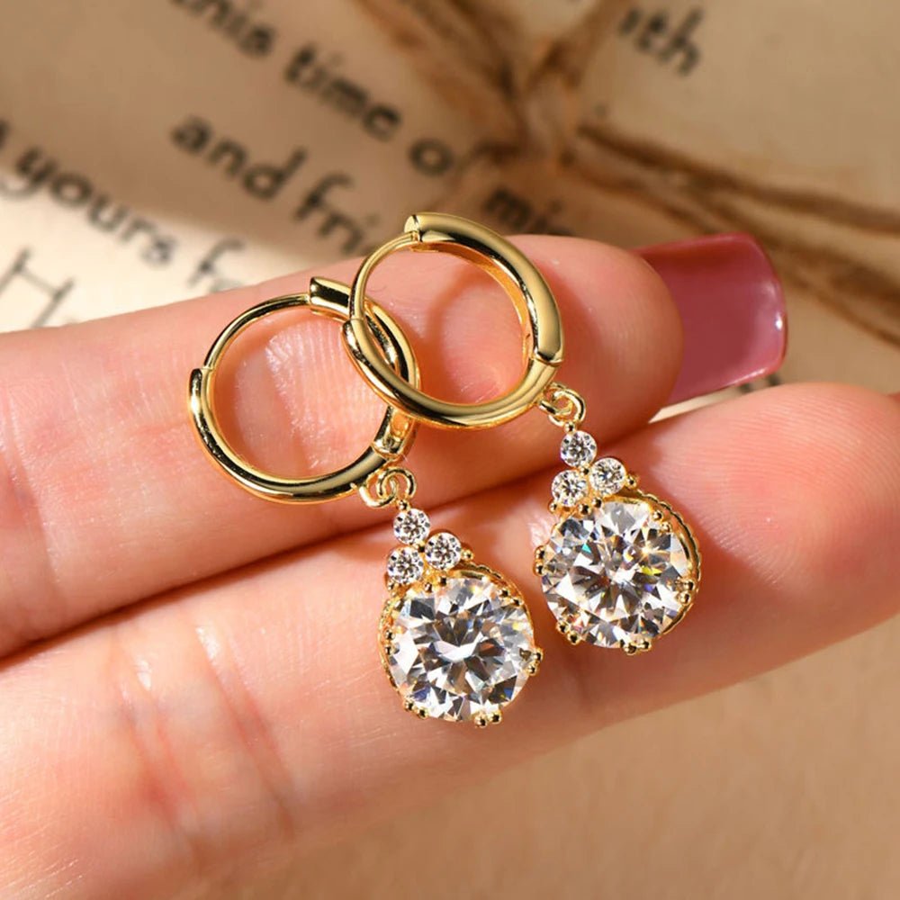 Sweetrain 1CT 2CT Moissanite Drop Earrings For Women Sparkling Lab Diamond 18K Gold Plated 925 Sterling Silver Dangle Earring - Lotus Diamond
