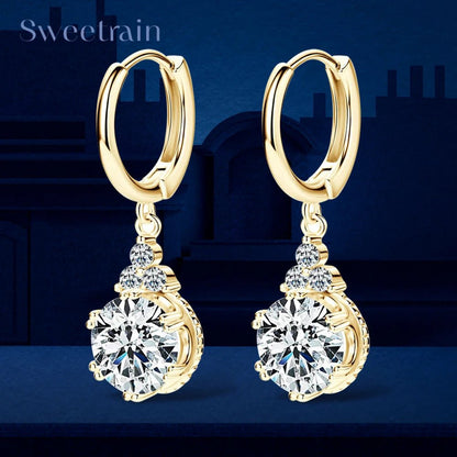 Sweetrain 1CT 2CT Moissanite Drop Earrings For Women Sparkling Lab Diamond 18K Gold Plated 925 Sterling Silver Dangle Earring - Lotus Diamond