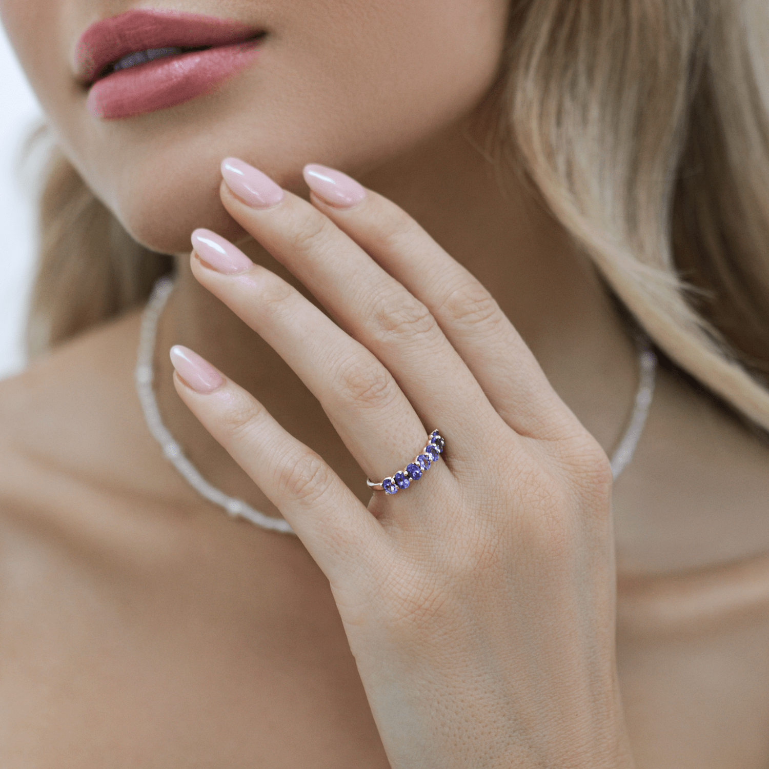 Tanzanite Oval Half Eternity Band - Lotus Diamond