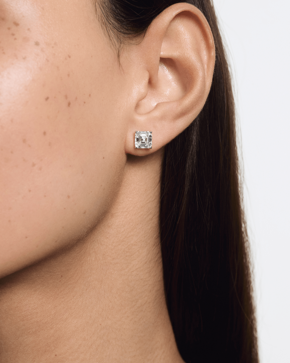 The Asscher Solitaire Studs - Lotus Diamond