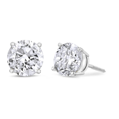 The IGI CERTIFIED 1 to 10 Carat LAB GROWN Diamond Stud Earrings Round Cut 4 Prong PUSH BACK (F - G Color, VS1 - VS2 Eye Clean Clarity) - Lotus Diamond