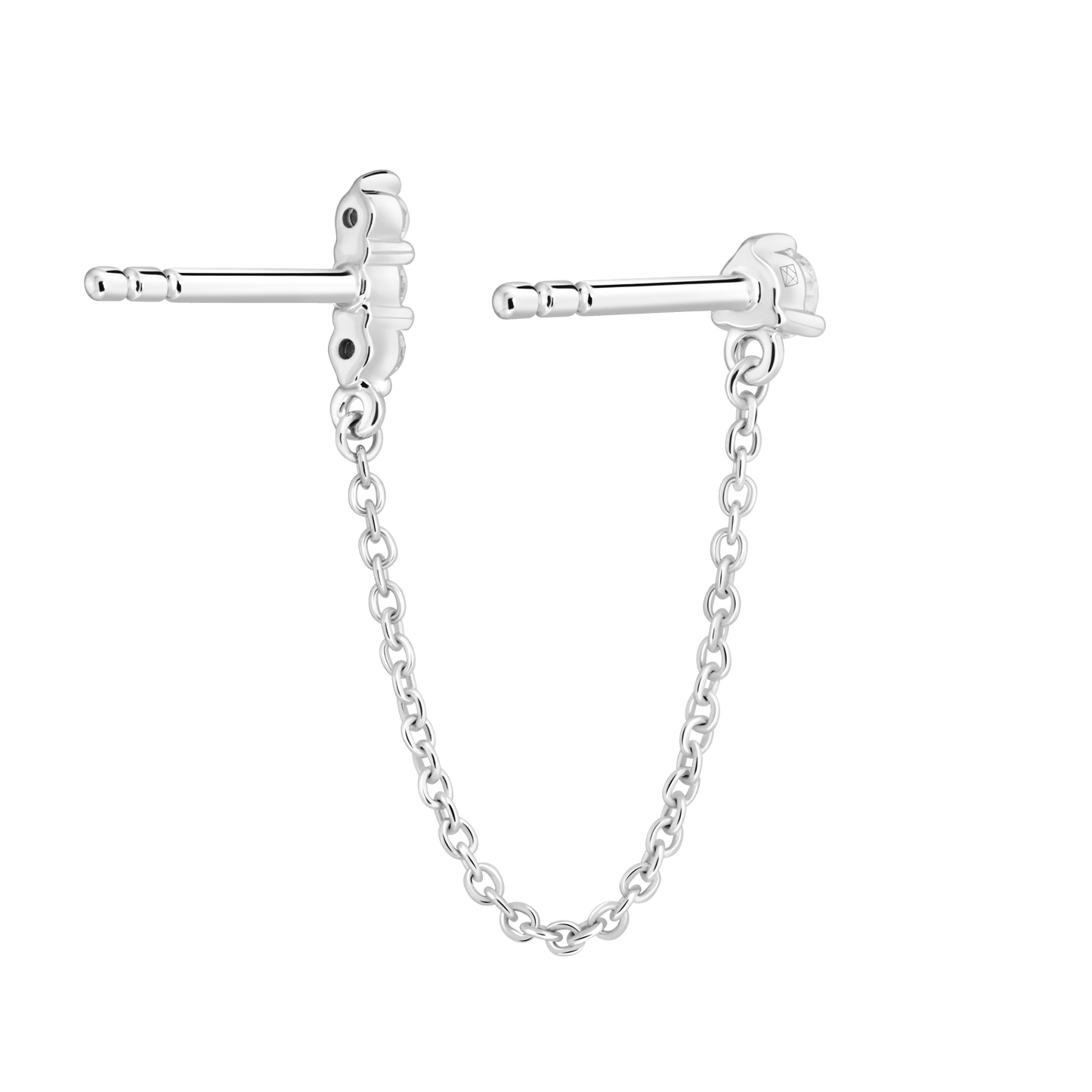 The Mini Double Stud Chain Single Earring - Lotus Diamond