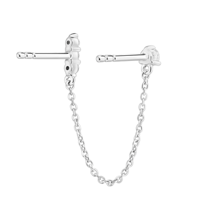 The Mini Double Stud Chain Single Earring - Lotus Diamond