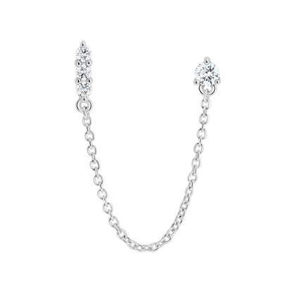 The Mini Double Stud Chain Single Earring - Lotus Diamond