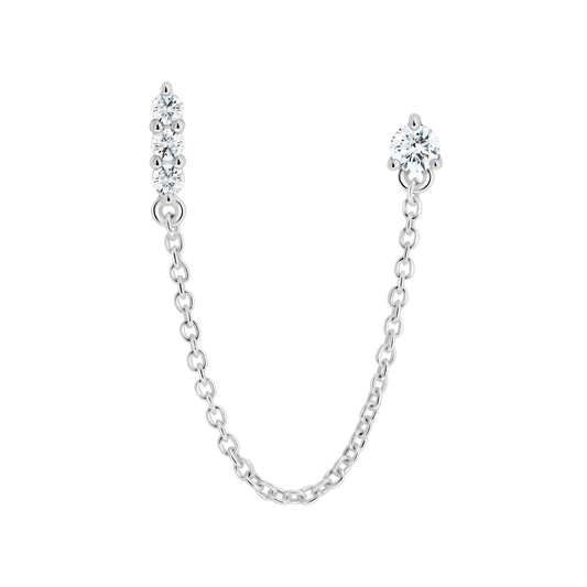 The Mini Double Stud Chain Single Earring - Lotus Diamond