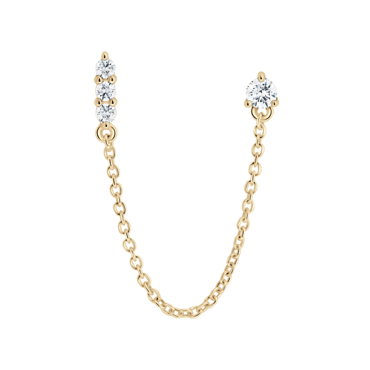 The Mini Double Stud Chain Single Earring - Lotus Diamond
