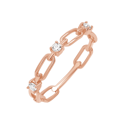 Three Diamond Paper Clip Link Ring - Lotus Diamond