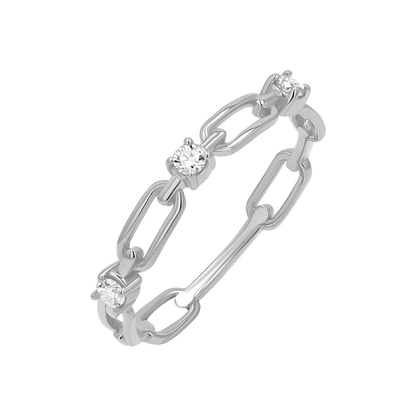 Three Diamond Paper Clip Link Ring - Lotus Diamond