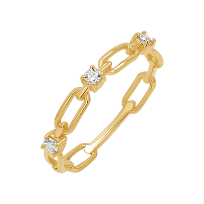 Three Diamond Paper Clip Link Ring - Lotus Diamond