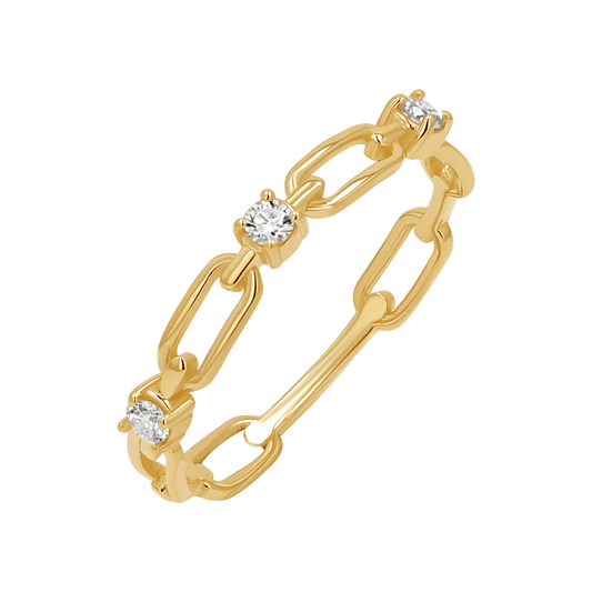 Three Diamond Paper Clip Link Ring - Lotus Diamond