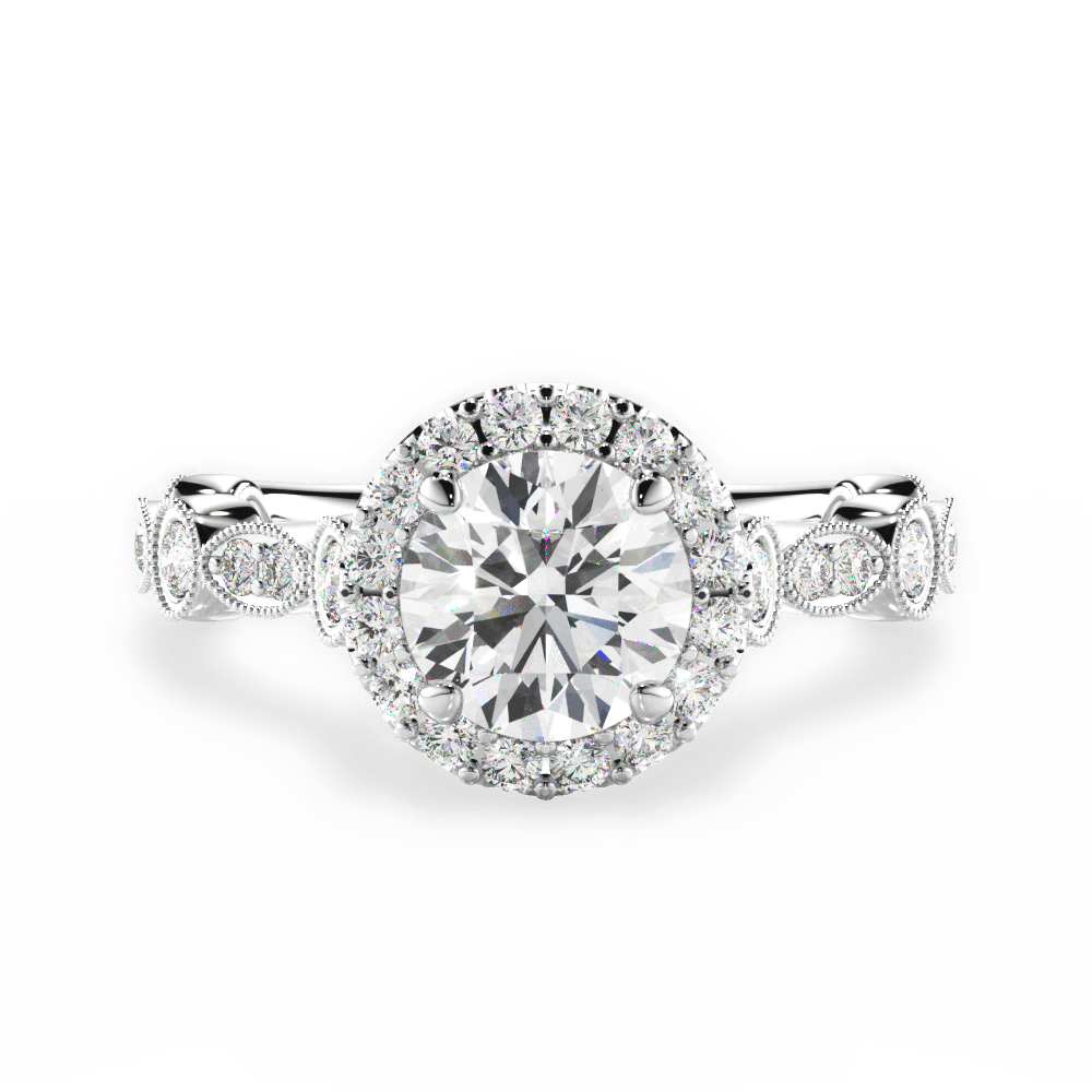 Round & Marquise Diamond Halo Engagement Ring