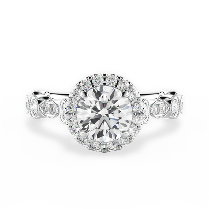 Round & Marquise Diamond Halo Engagement Ring