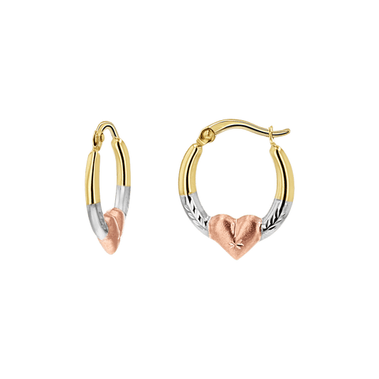 Tri - Color Puff Heart Hoop Earrings - Lotus Diamond