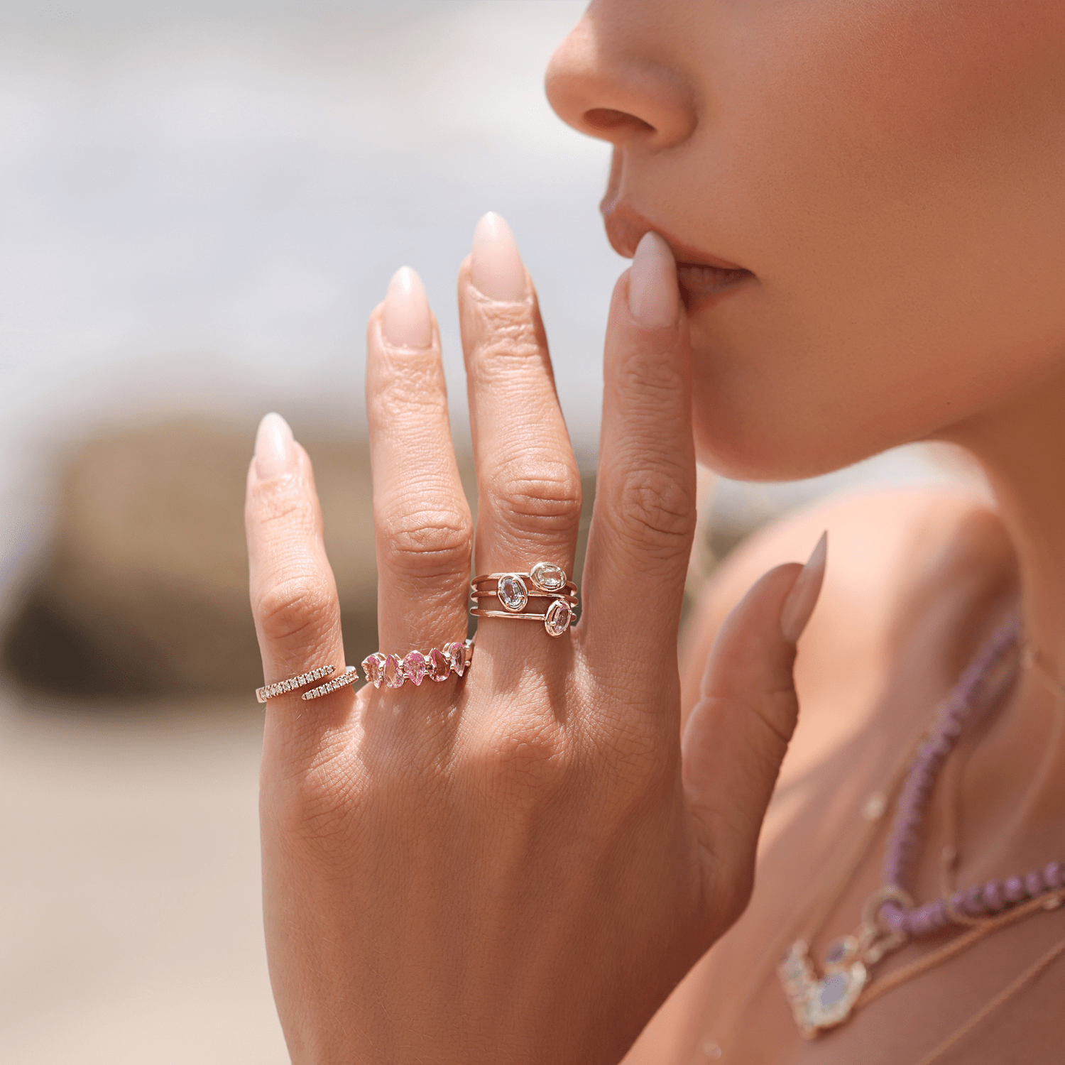 Trio Oval Sapphire Ring Set - Lotus Diamond