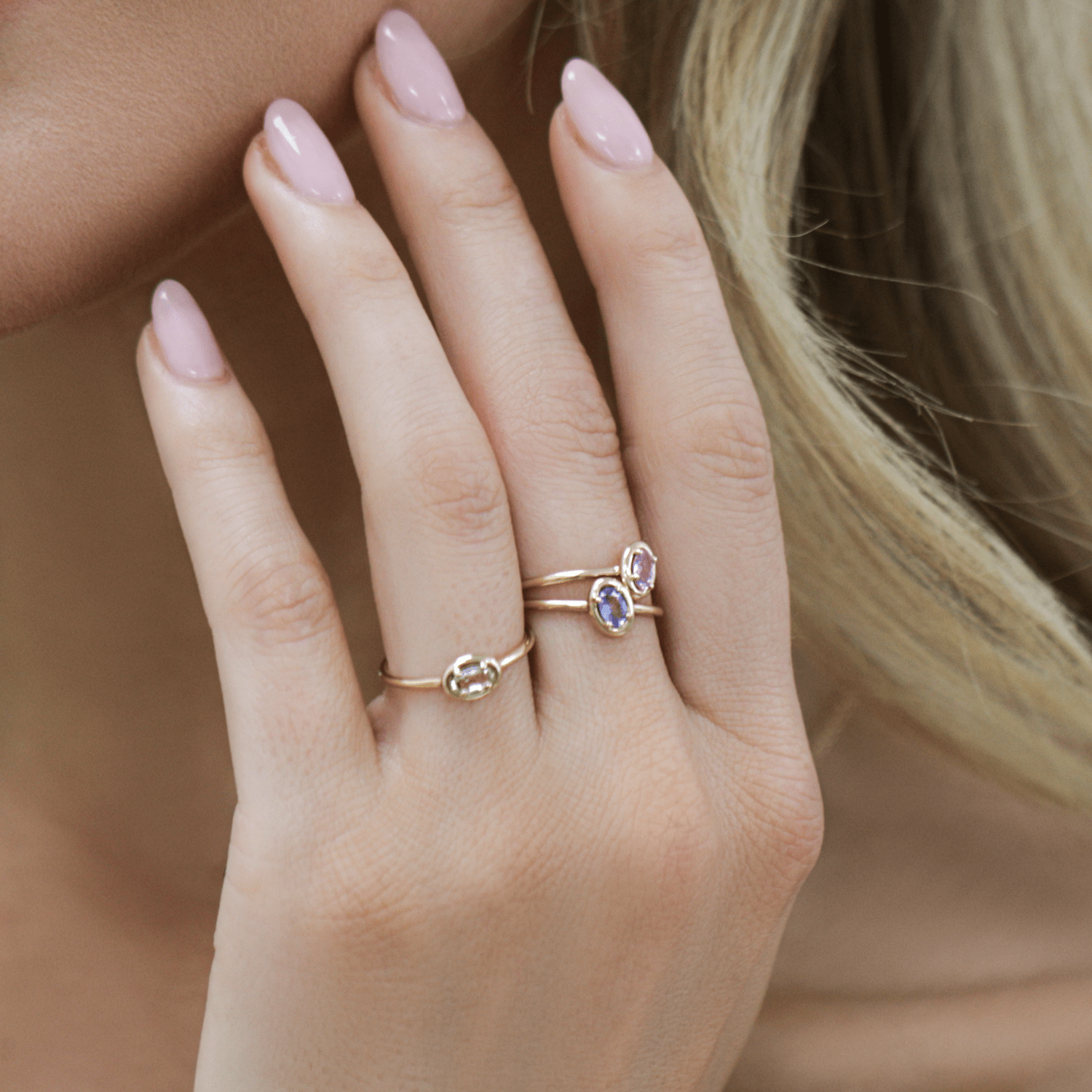 Trio Oval Sapphire Ring Set - Lotus Diamond