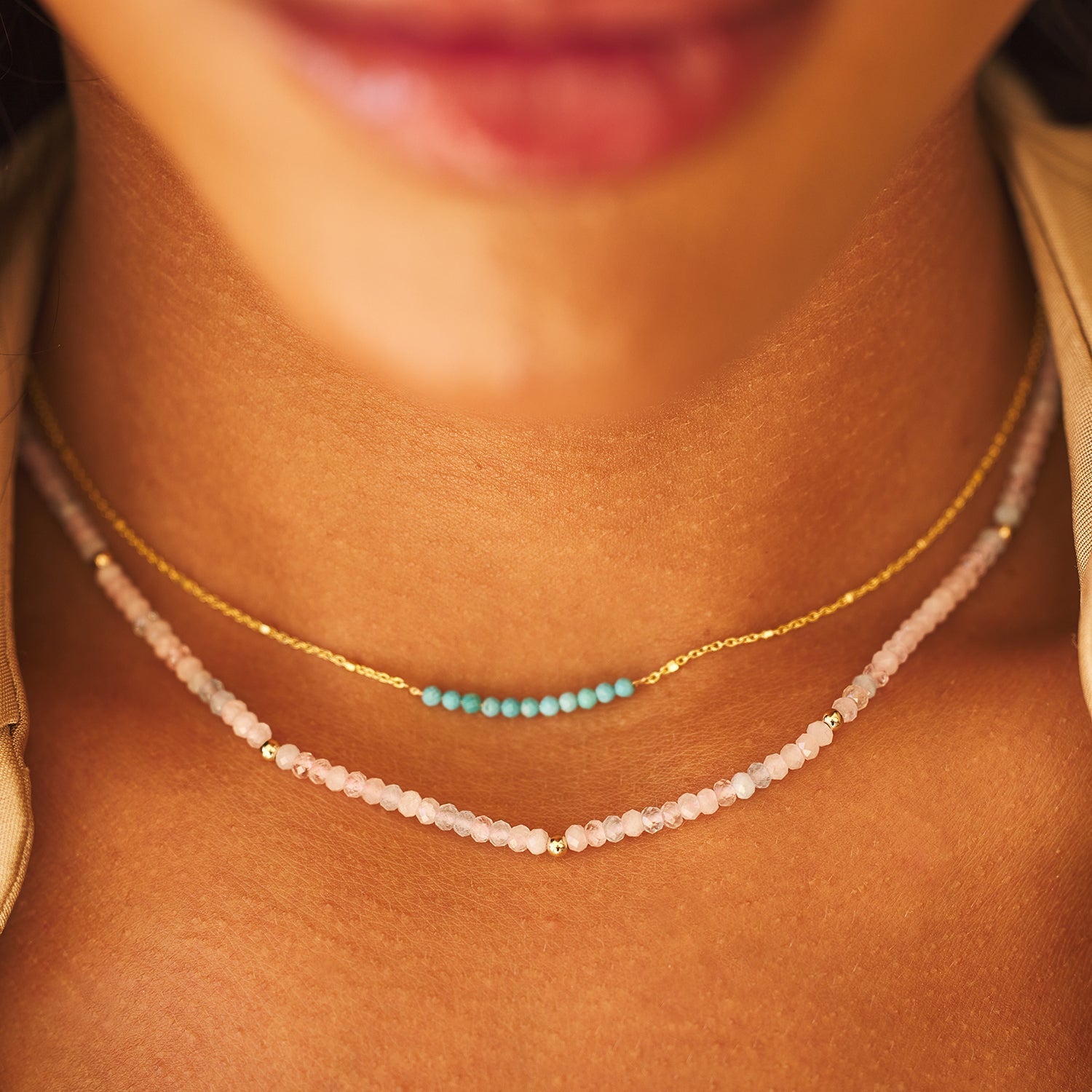 Turquoise Bead Bar Necklace - Lotus Diamond