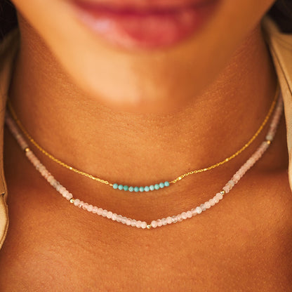 Turquoise Bead Bar Necklace - Lotus Diamond