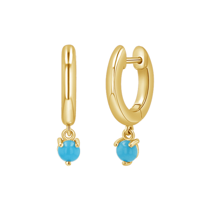 Turquoise Charm Drop Huggies - Lotus Diamond