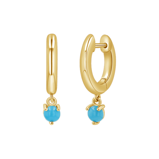 Turquoise Charm Drop Huggies - Lotus Diamond