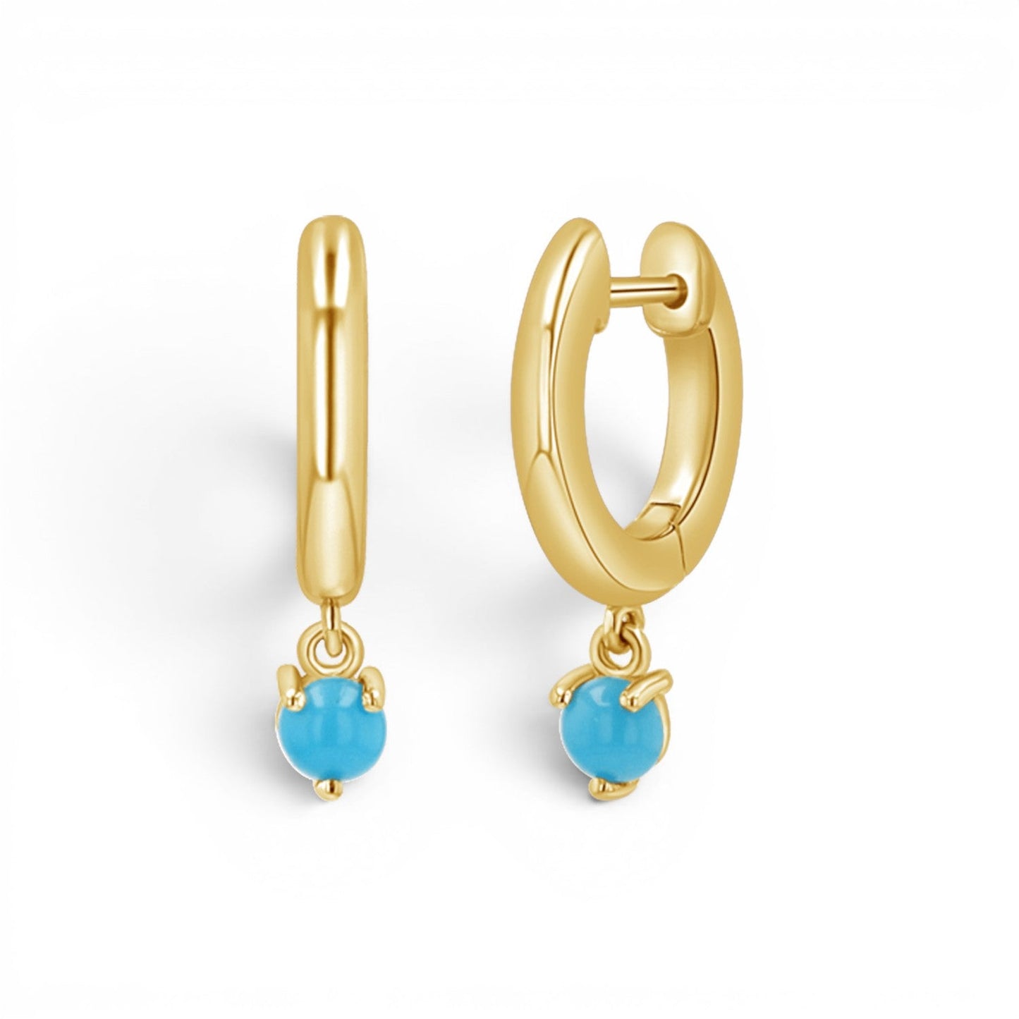 Turquoise Charm Drop Huggies - Lotus Diamond