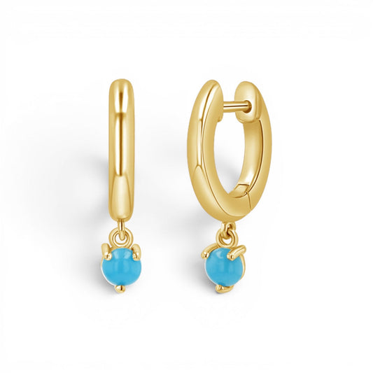 Turquoise Charm Drop Huggies - Lotus Diamond