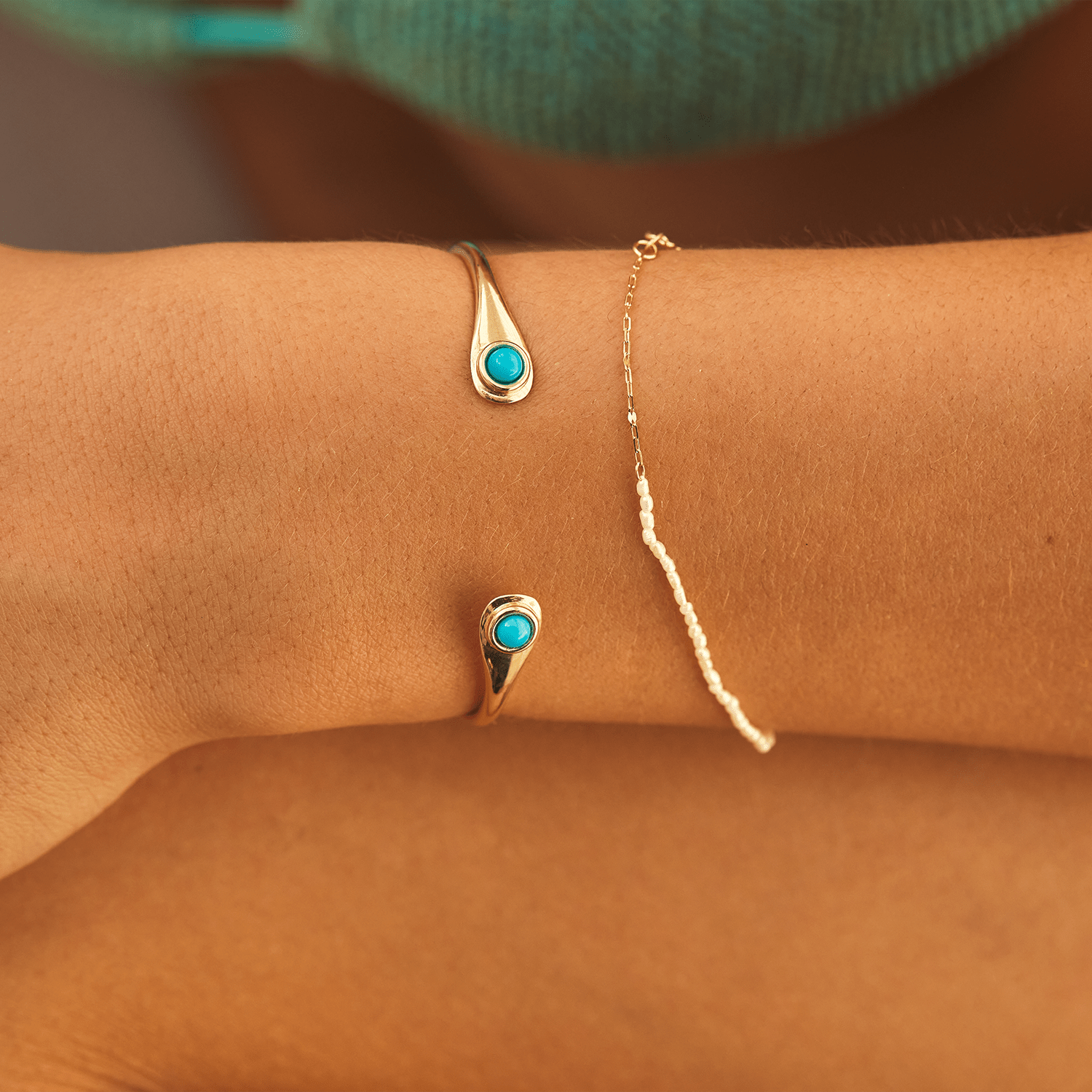Turquoise Cuff Bracelet - Lotus Diamond
