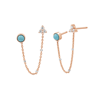 Turquoise & Diamond Duo Drop Earring - Lotus Diamond